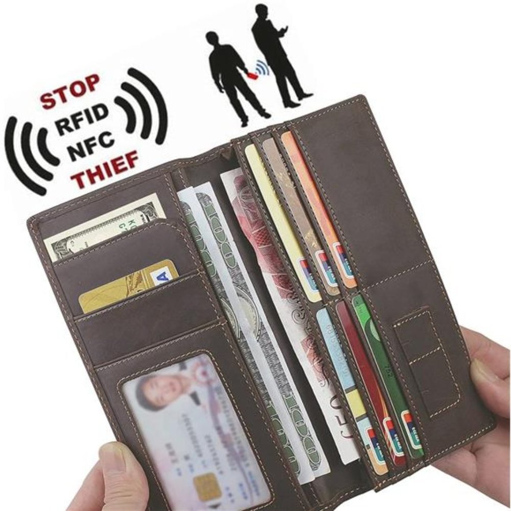 Skull Long Wallet For Men Full Grain Leather Rfid Blocking Rodeo Wallet Bifold